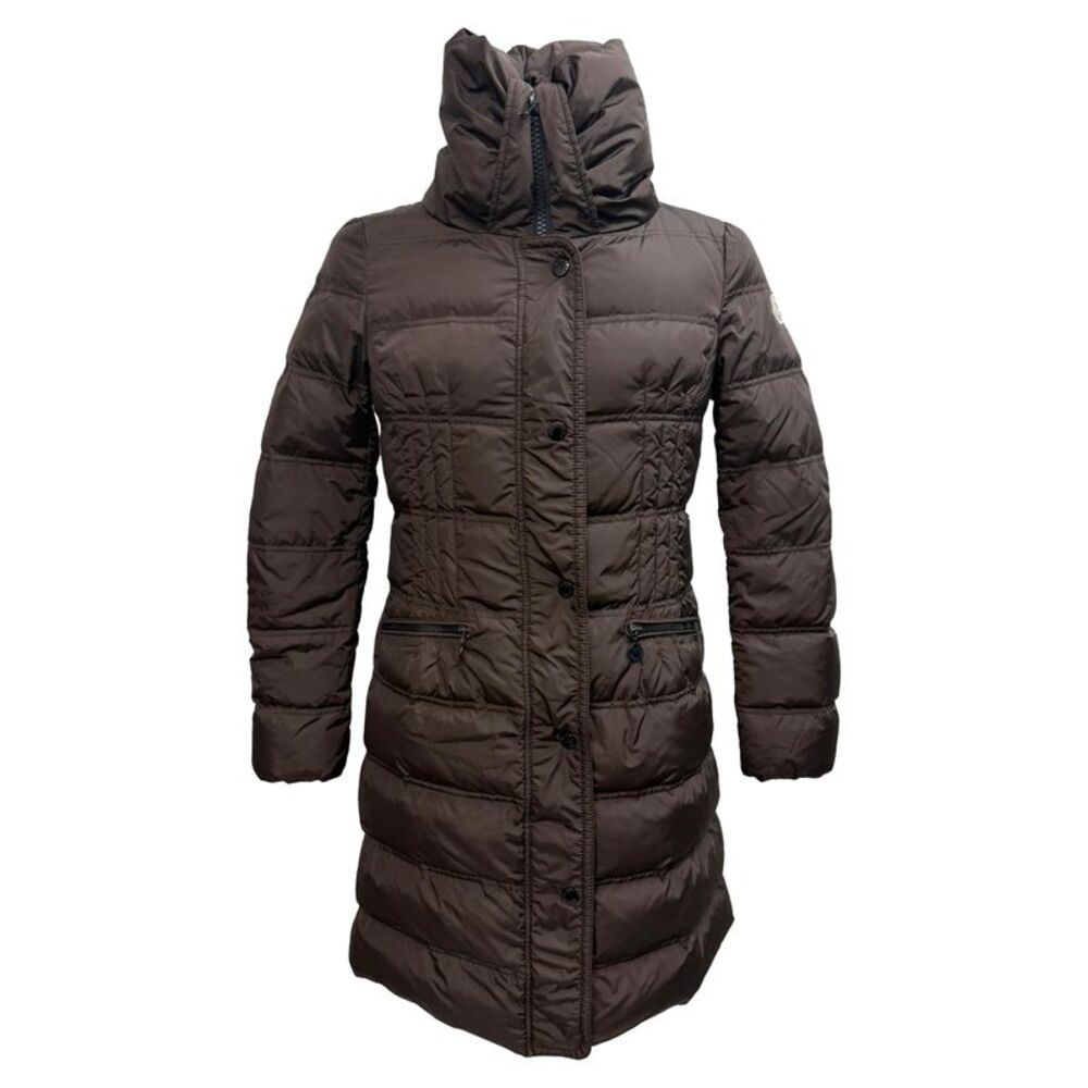 Moncler Vos Puffer Coat with Pockets in Brown Polyamide